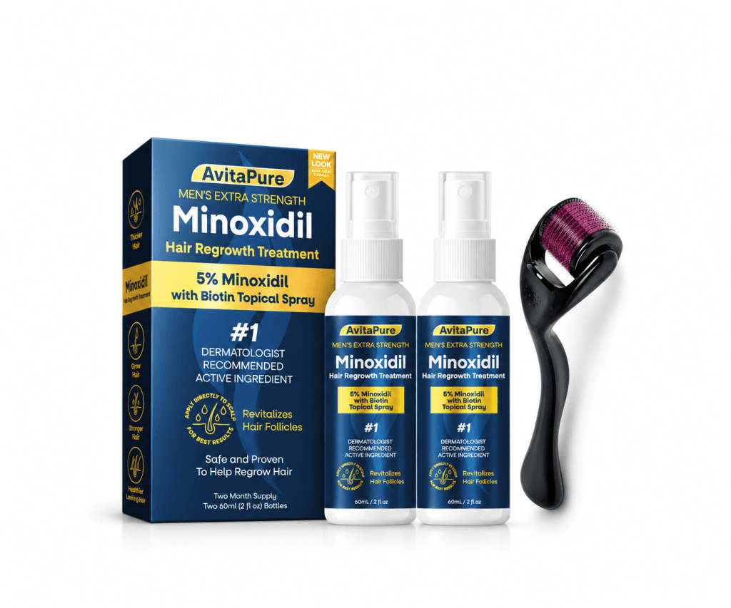 Minoxidil 5% — ২ ফাইল + ডার্মা রোলার